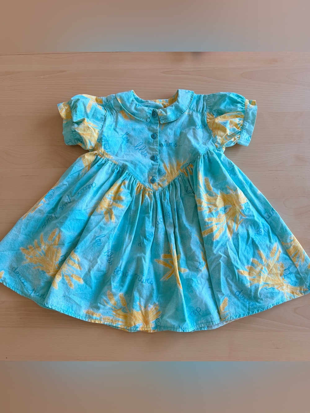 Vintage Deux par Deux Turquoise and Yellow Floral Cotton Dress 5T